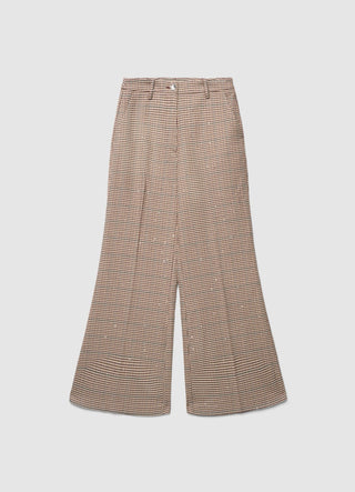 Pantaloni palazzo a quadri con paillettes
