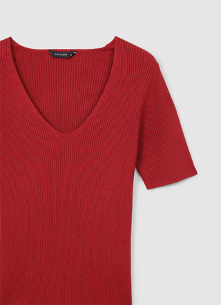 Ribbed V-neck T-shirt