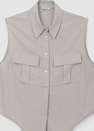 Linen-blend sleeveless shirt with knot