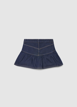 Gonna-pantalone in denim con balza