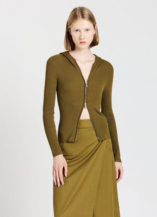 Cardigan costine con cappuccio